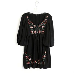 AA&ZZ black embroidered dress boho peasant cottagecore Fairycore floral large L